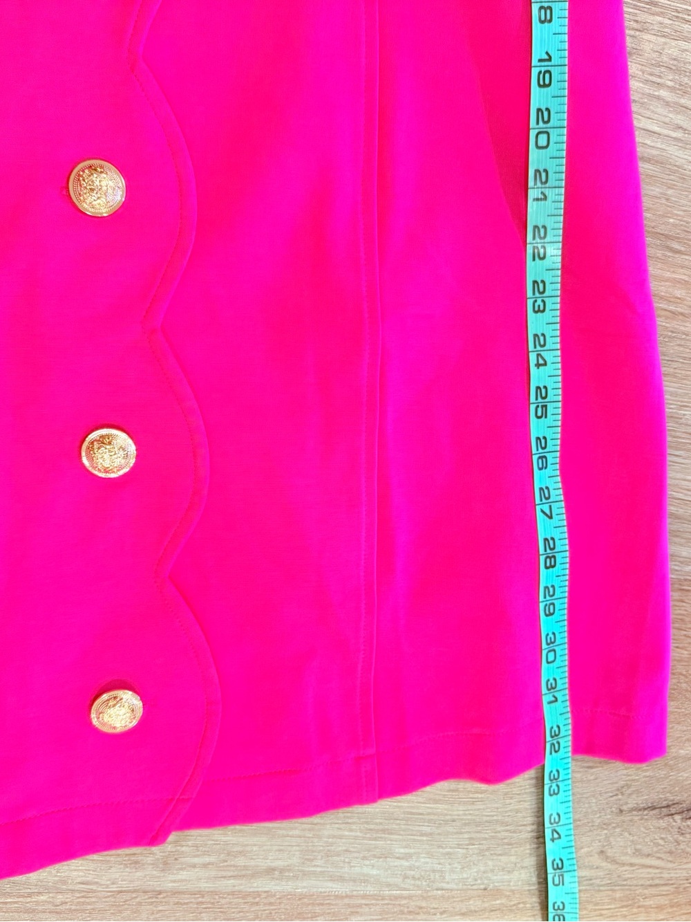 Entro Scalloped Button down Mini Dress Pink Gold Buttons Colorful Preppy L NWT - Picture 11 of 12